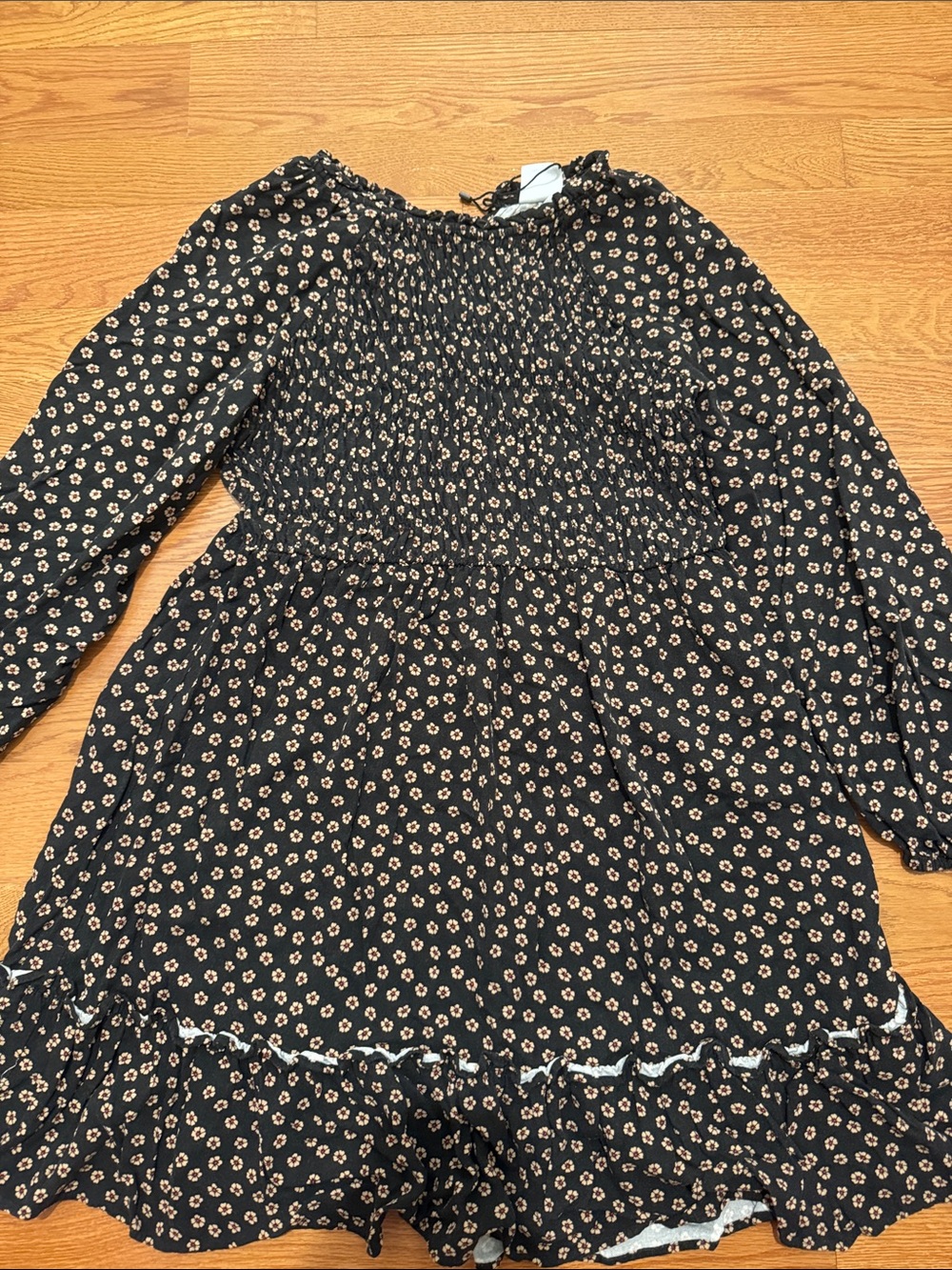 Zara Black Floral Long-Sleeve Girls Dress